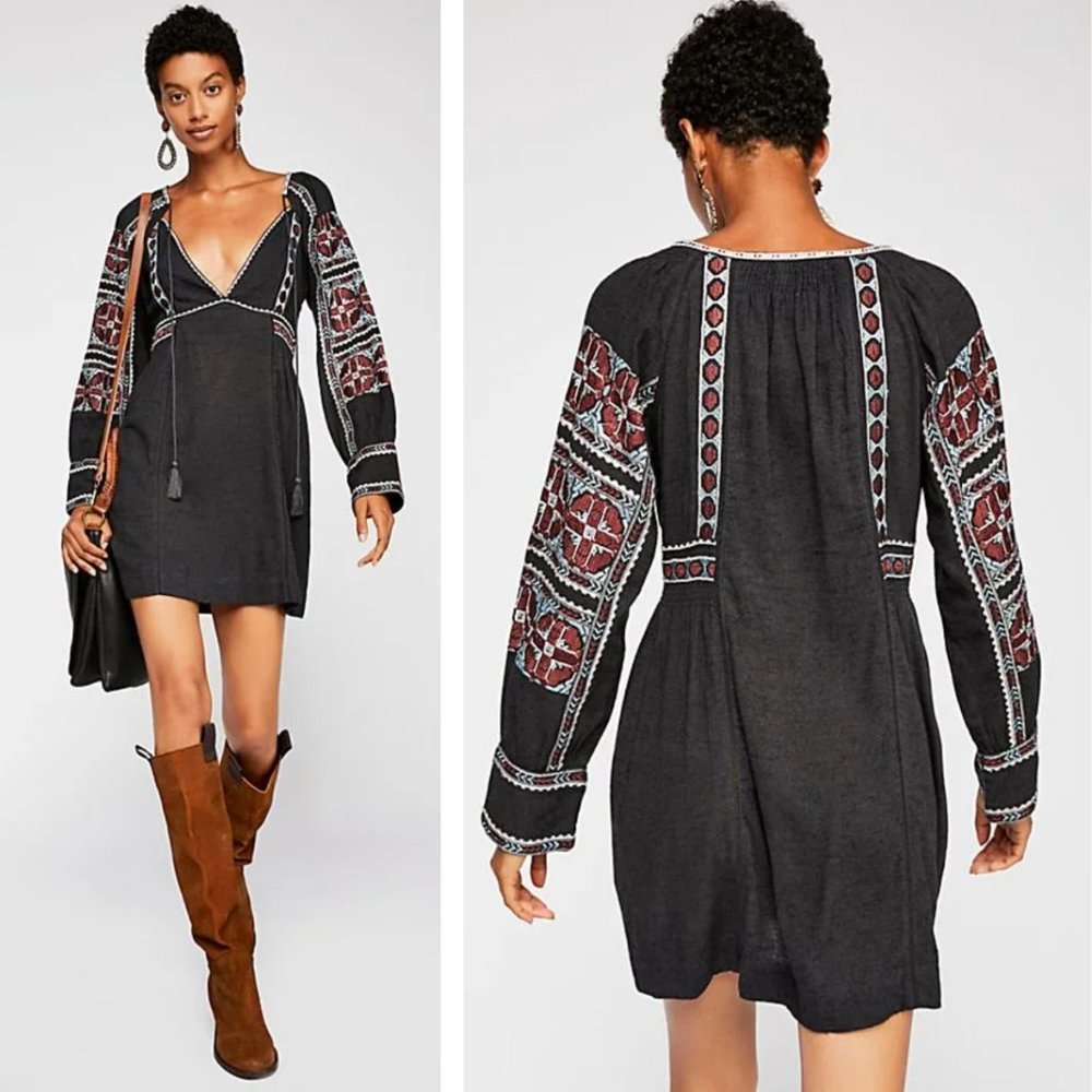 NEW Free People All My Life Mini Dress Embroidered Bohemian Festival